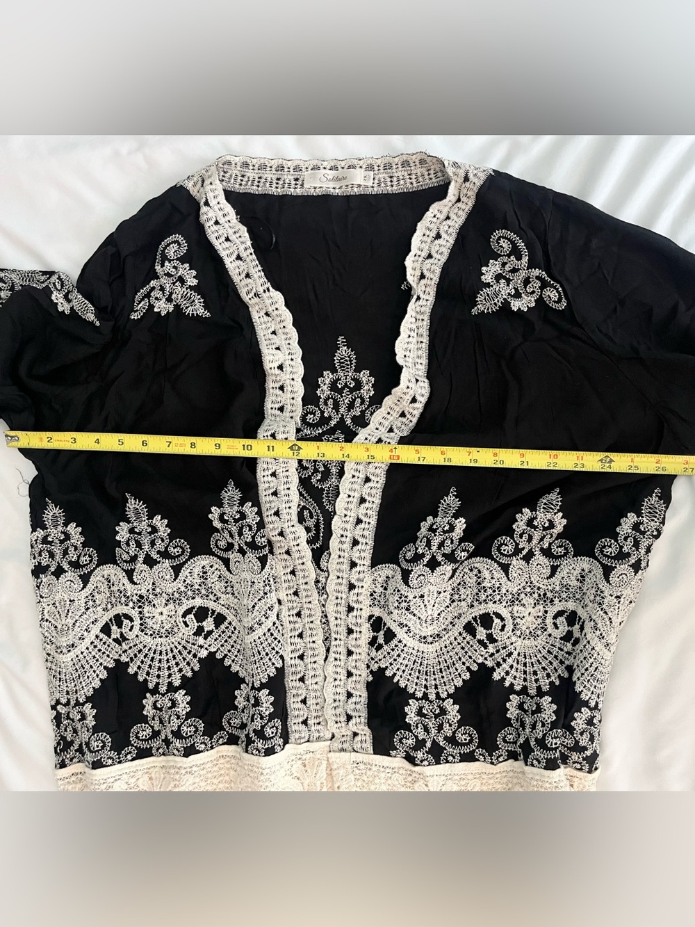 Solitaire Black and Cream Embroidered Lace Kimono - Picture 8 of 12